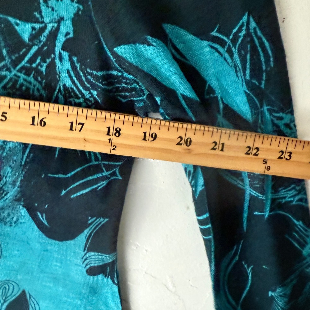 Cactus Teal Floral Rhinestone Detail Long Sleeve‎ Asymmetrical Top Boho Artsy L - Picture 7 of 8